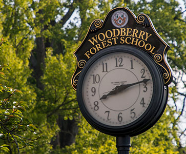 Woodberry clock on campus. Links to What to Give