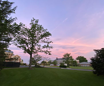 Sunset on campus. Links to Gifts by Estate Note